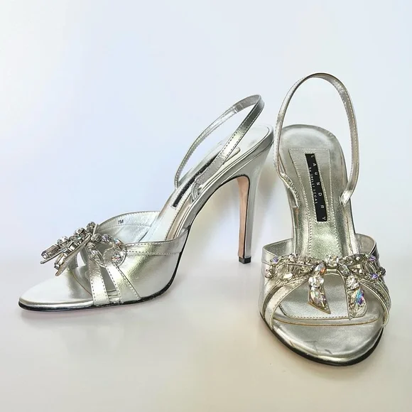 Silver sandals with rhinestones